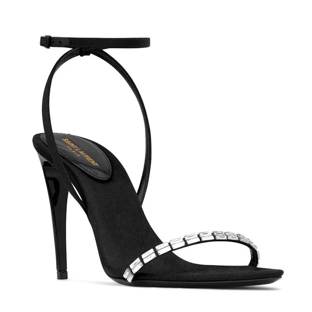 Saint Laurent Gloria Sandals Heels Embellished Formal Party Crepe Satin Size 9